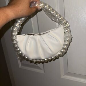 Elegant White Pearl Handle Bag